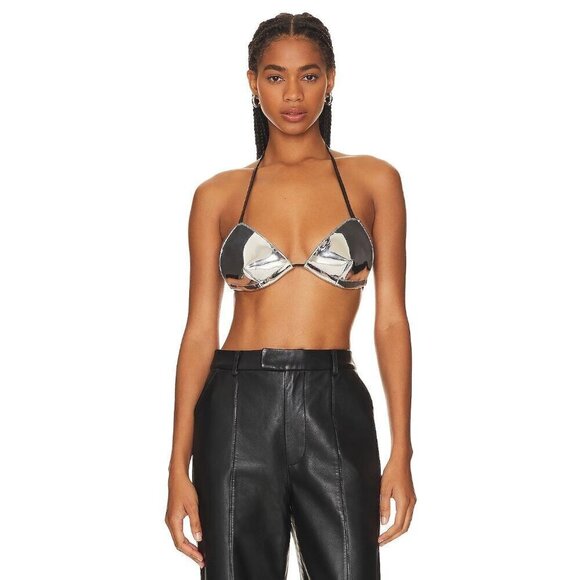 RTA Bralette Top in Mirror Medium New Womens Metallic Cropped Bra - Picture 13 of 13